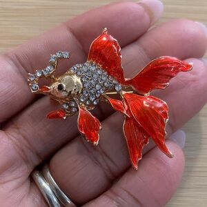 Gold and Red Fish Brooch